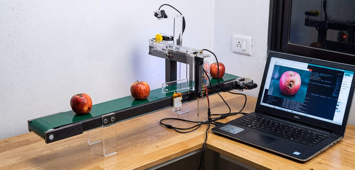 AI fruit sorting conveyor built by Elexnova